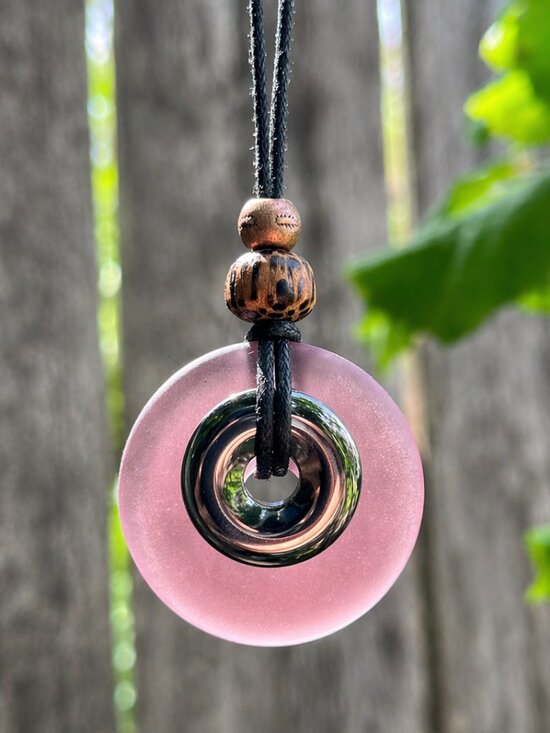 Artisan Jewelry - Hematite and Purple Sea Glass Pendant | Handmade